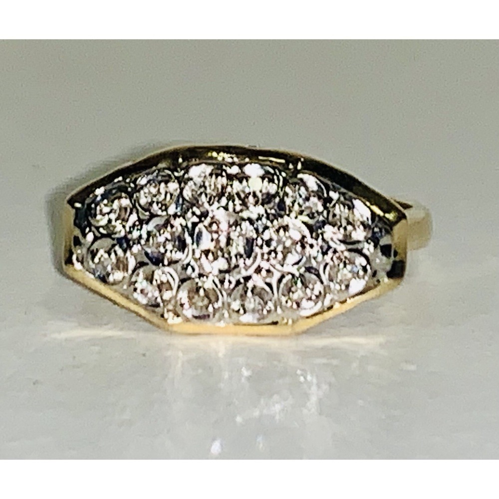 14k Yellow White Gold 0.5Ct Diamond Antique Edwardian Pave Cluster Wedding Ring